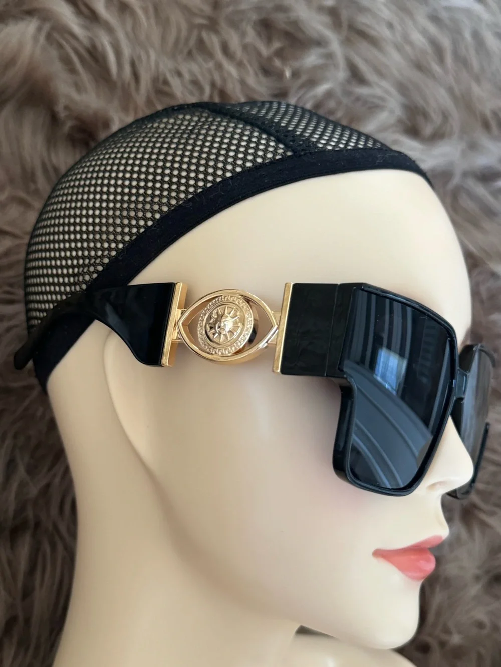Futuristic sunglasses oversized celestial with gold sun on sides